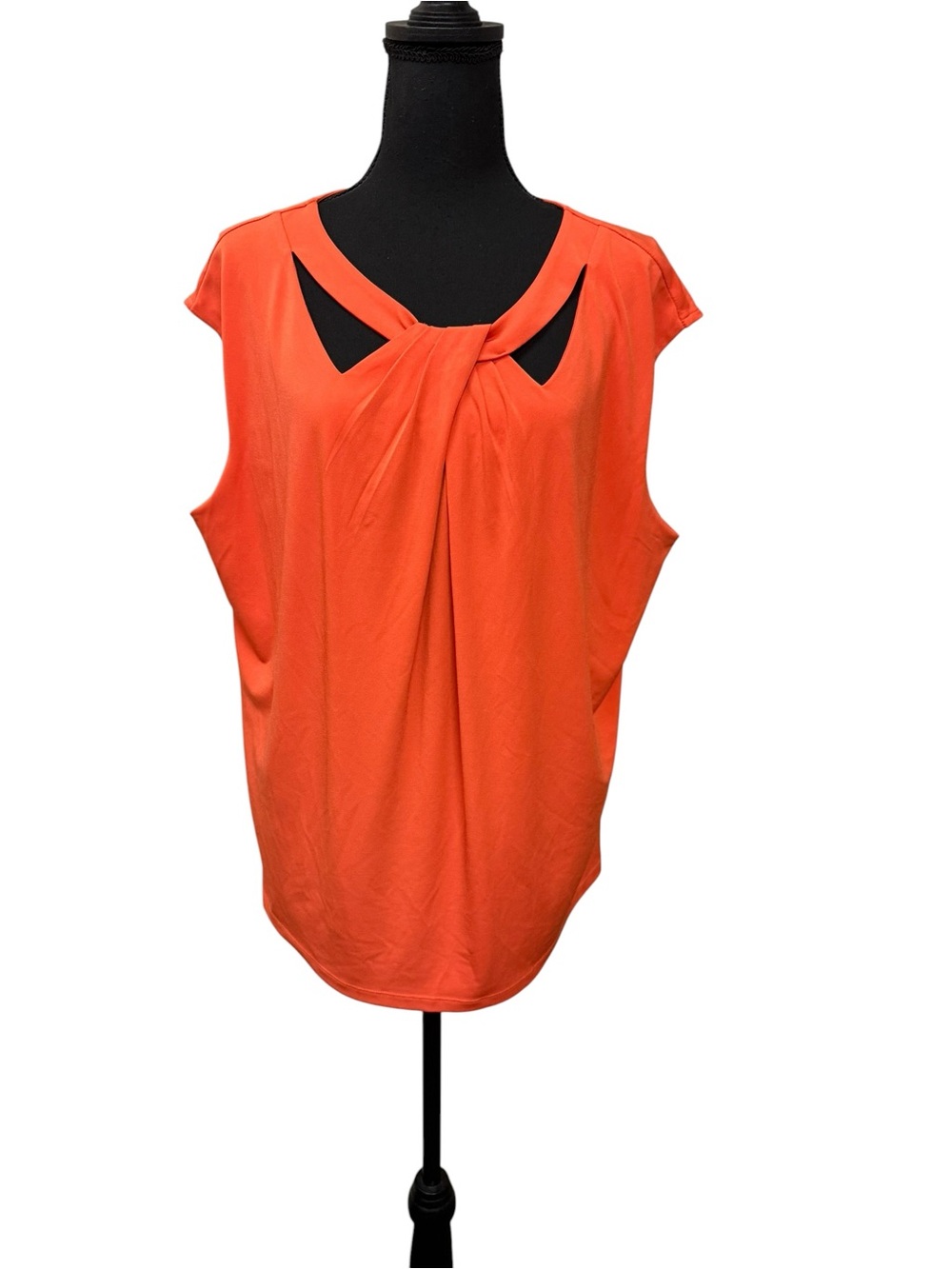 Kasper Neon Coral Twist Neck Blouse Plus Size 2X Career Office Chic Top